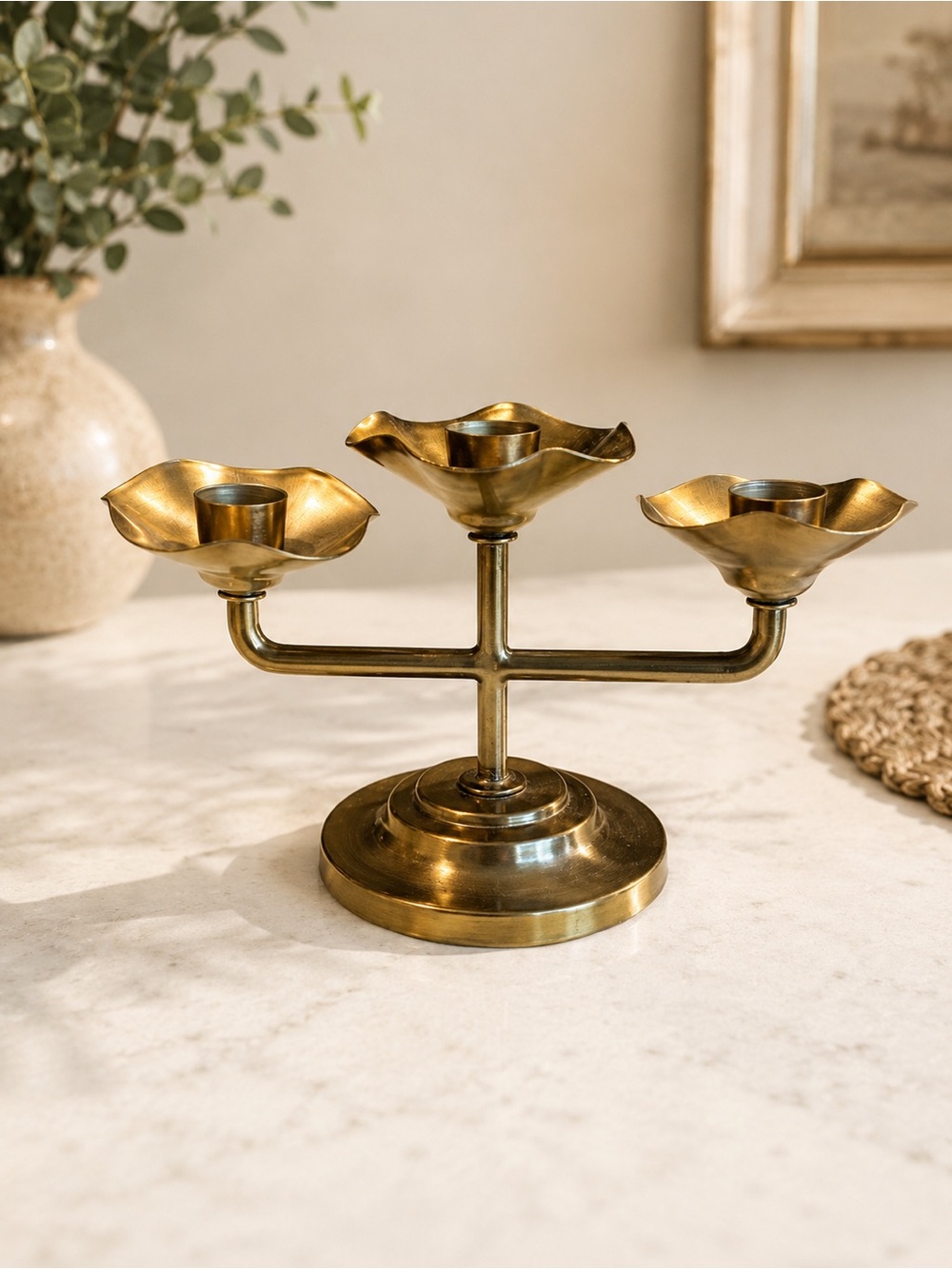 Studio McGee Brass Floral Candle Holder
